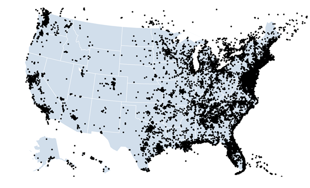 argo users plotted on map of us