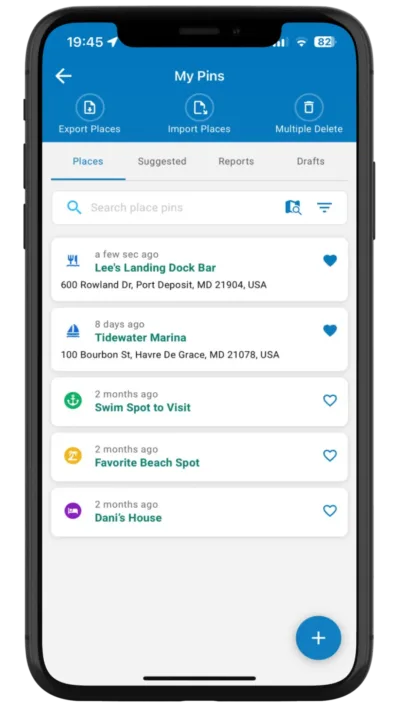 Easily keep track of all your favorite places with Argo - even when switching between boats at your boat club.