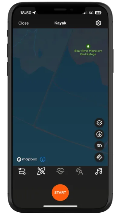 Strava's on-water map and kayaking features.