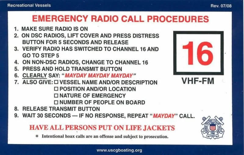 Emergency radio call procedures.