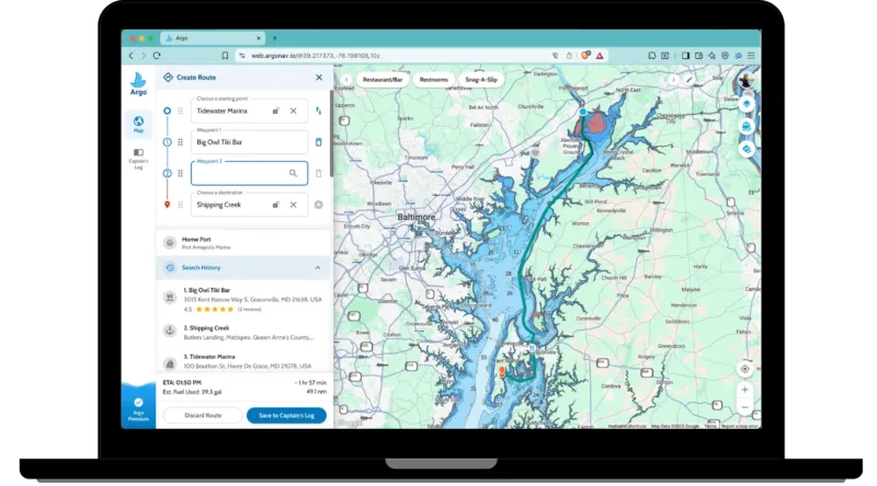 Preview of a route shown in the Argo web app