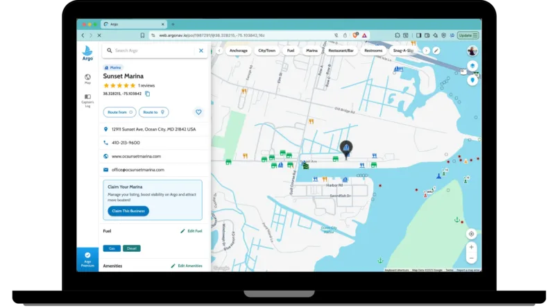 Sunset Marina in Argo's Web App