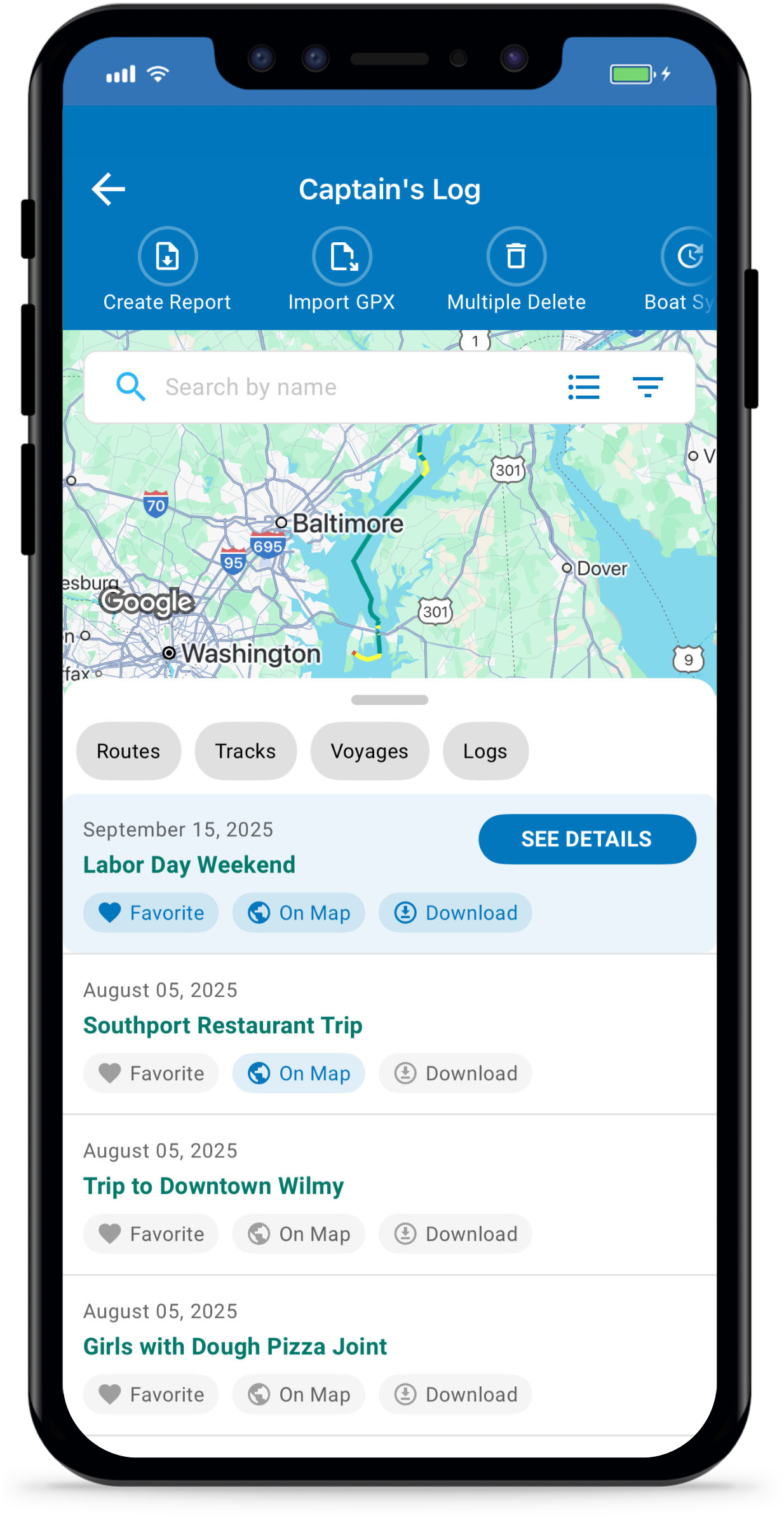 display routes and tracks