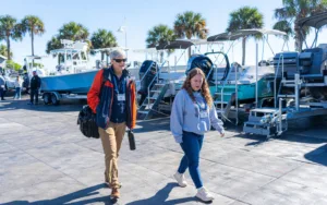 Jeff Foulk and Paige Foulk walking the St. Petersburg Boat Show.