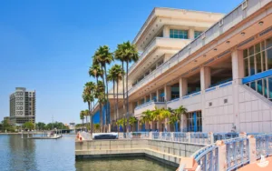 Tampa Convention center marina on a sunny day.