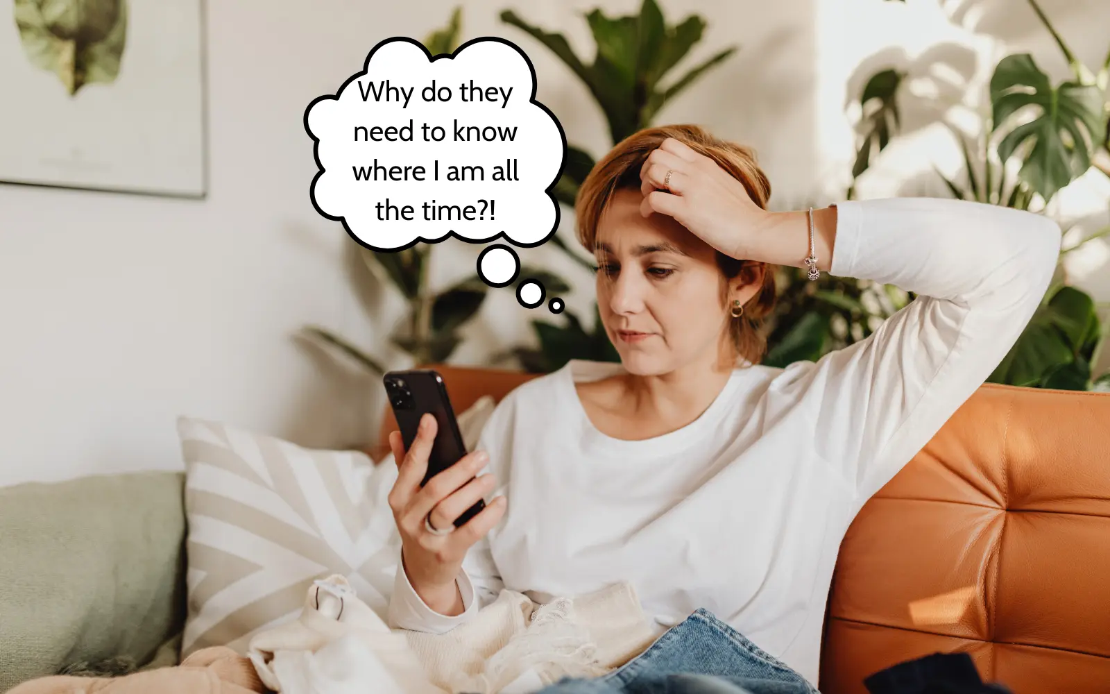 Woman trying to understand location services.