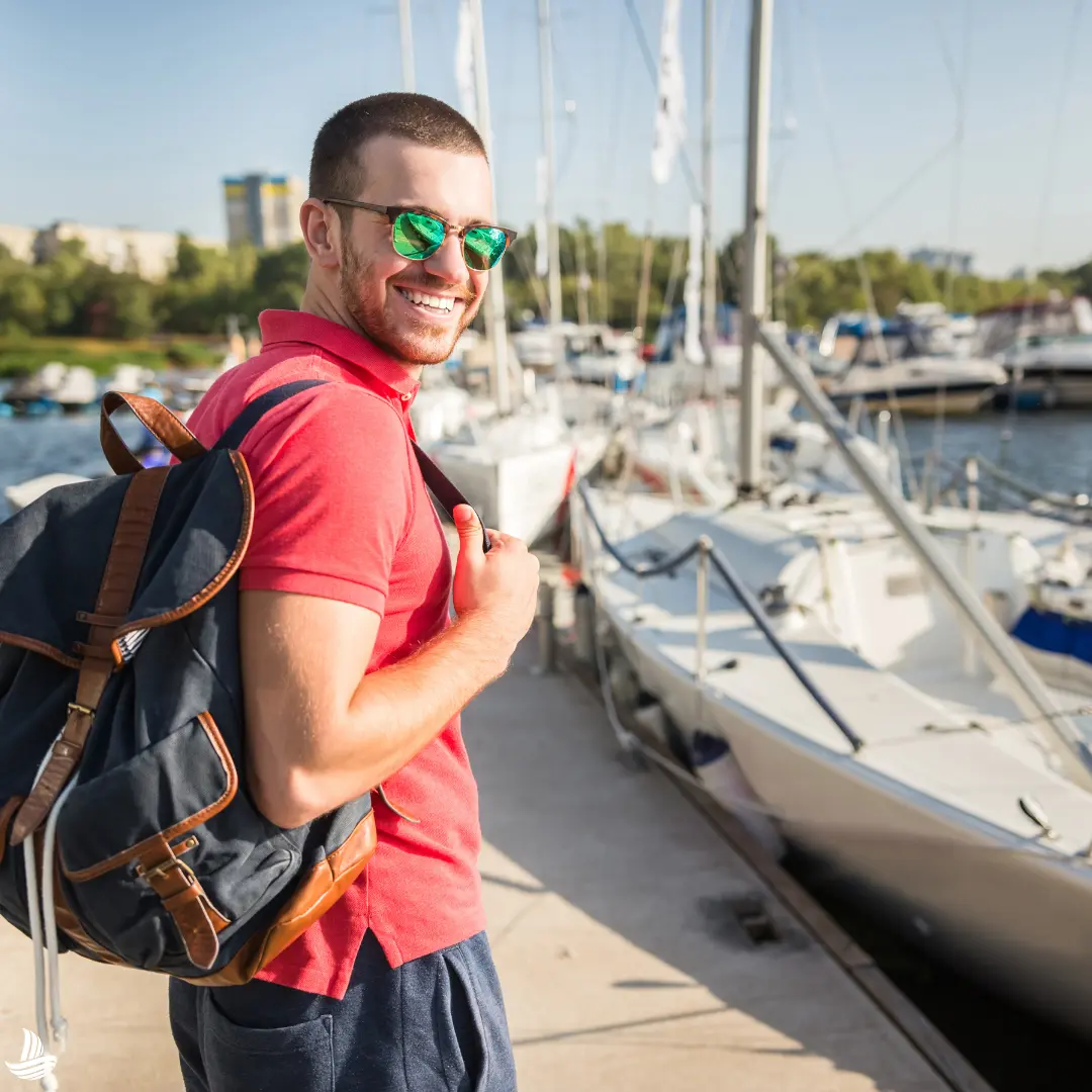 Boat club member walking to docks