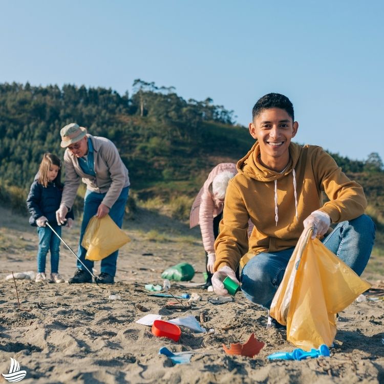 People participating in an Earth Day trash cleanup
