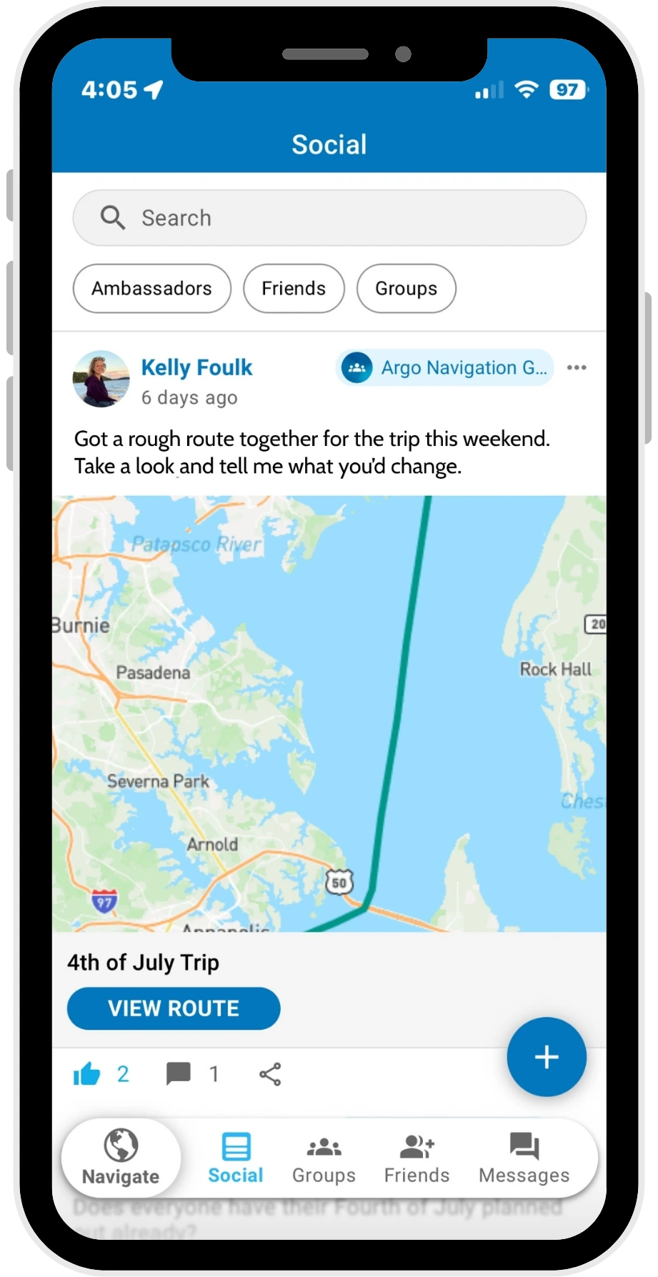 Screen Showing How to Connect with Your Boat/Yacht Club Members