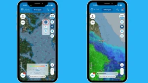 Argo screenshot showing wind and rain overlay