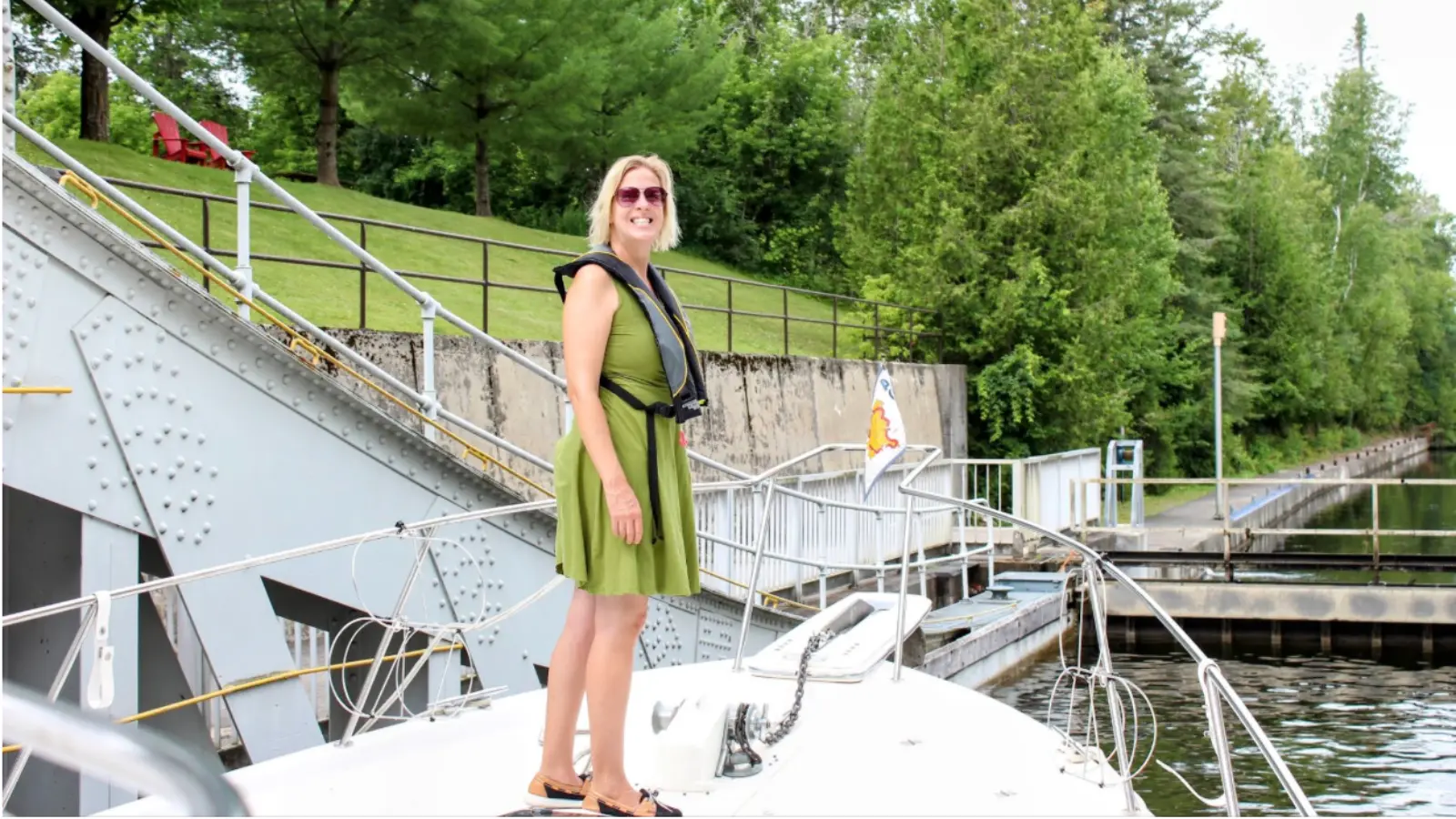 Stacey Guth on a boat
