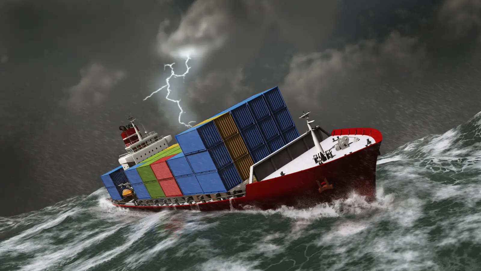 Cargo ship in a storm